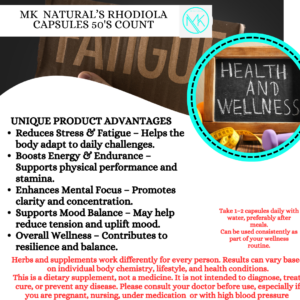Rhodiola Powder Capsules - Reduces Stress & Fatigue - 50 Capsules