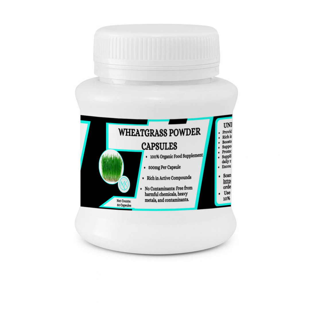Organic Wheatgrass Capsules - Provides natural energy and vitality without caffeine - 50 Capsles 1 wheatgrass capsules