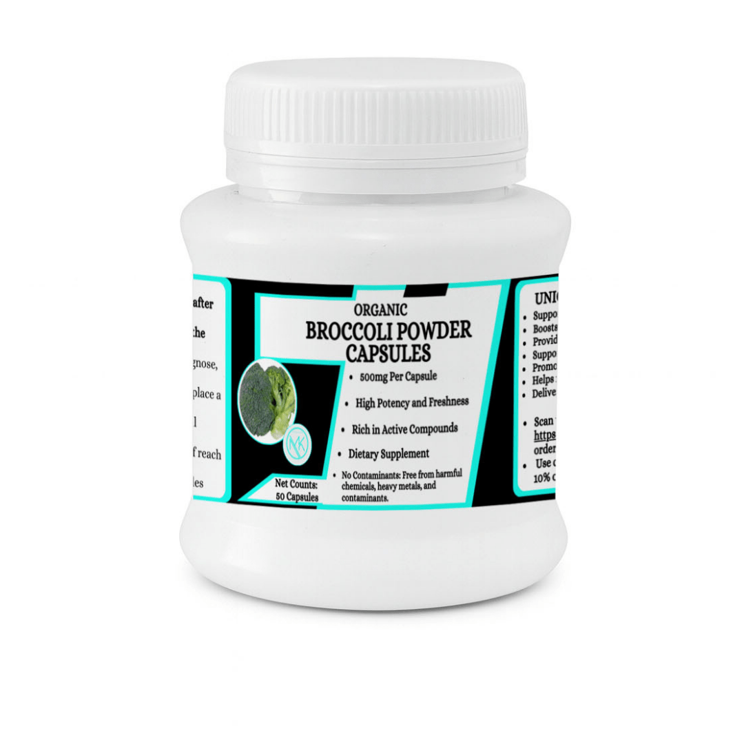 Broccoli Powder Capsules - Supports natural body detox,Provides strong antioxidant protection,50 Capsules