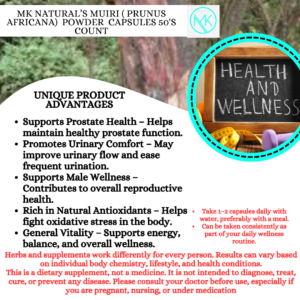 Muiri (Prunus africana) Powder Capsules - Supports Prostate Health - 50 Capsules