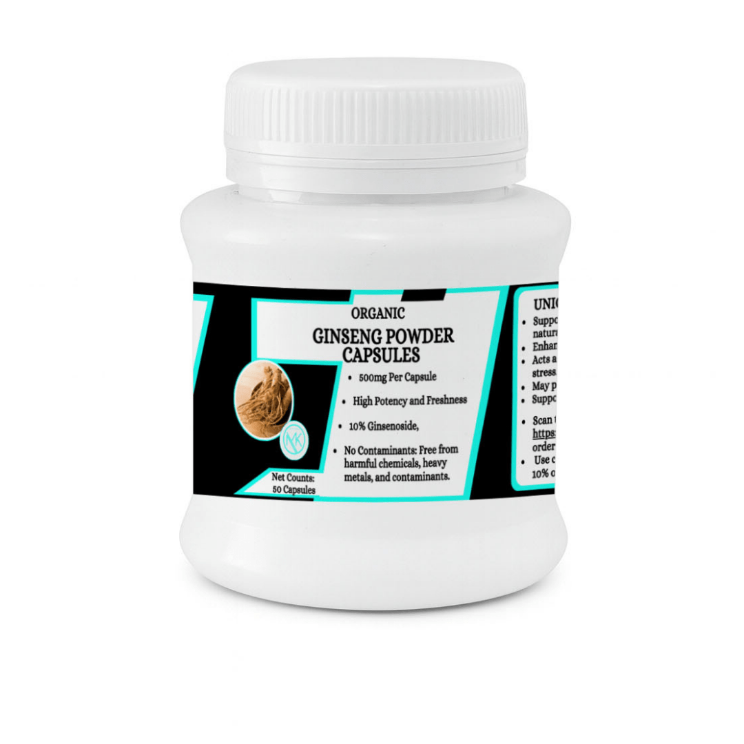 Ginseng Powder Capsules - Supports energy levels and reduces fatigue naturally. - 50 Capsules