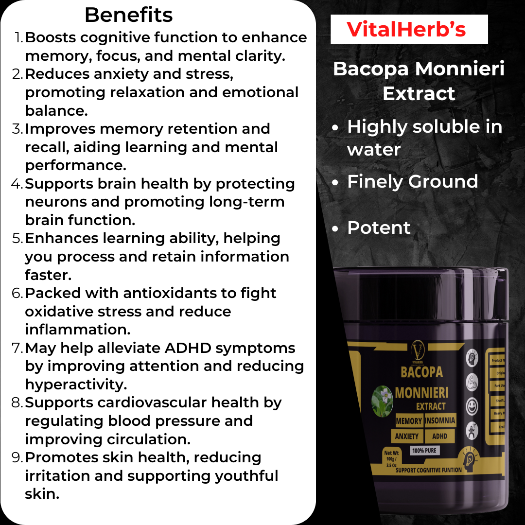 Bacopa Monnieri (Brahmi) Extract Powder – 100g - Image 2