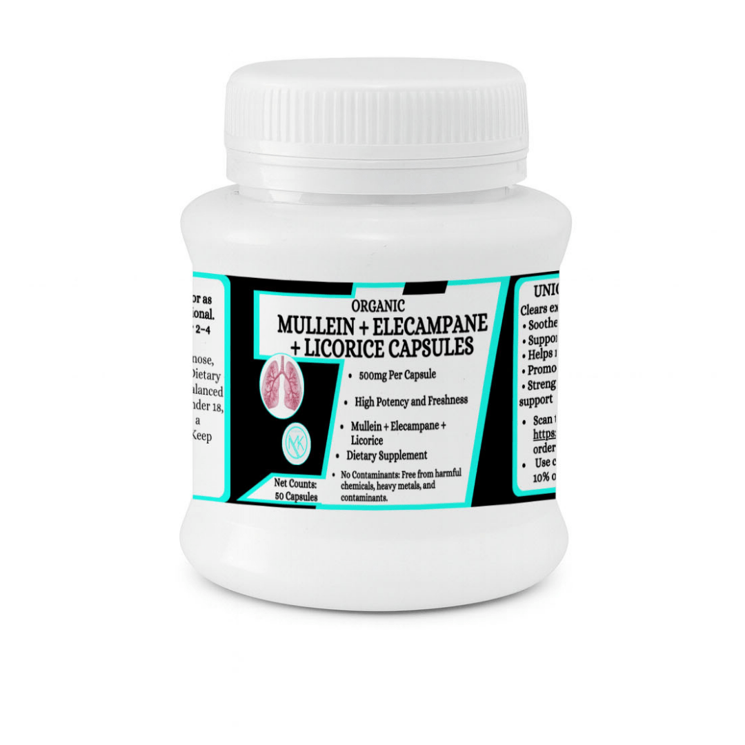 Mullein + Elecampane + Licorice Capsules - Supports healthy breathing,50 Capsules