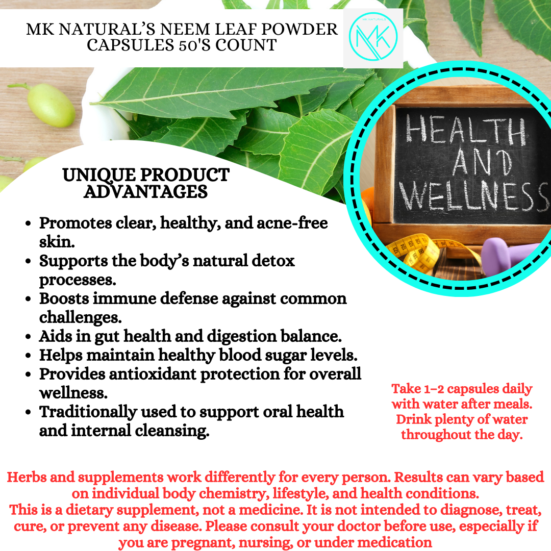 Neem Leaf Powder Capsules - Supports clear skin, healthy immunity, and natural detoxification. - 50 Capsules