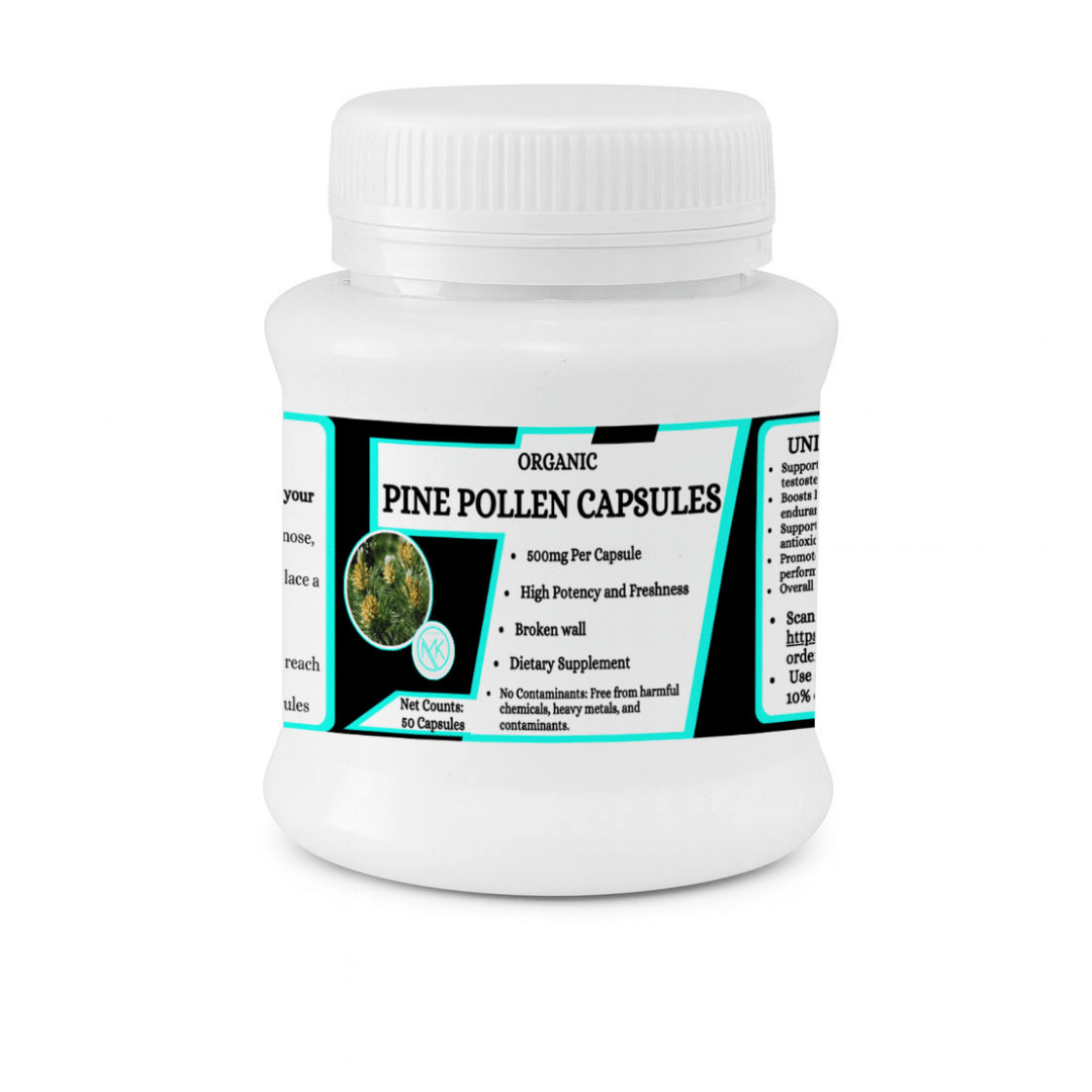Pine Pollen Capsules - Supports Hormonal Balance - 50 Capsules (Broken Wall)
