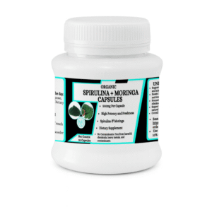 Spirulina with Moringa Powder Capsules - Natural compounds help eliminate toxins. - 50 Capsules