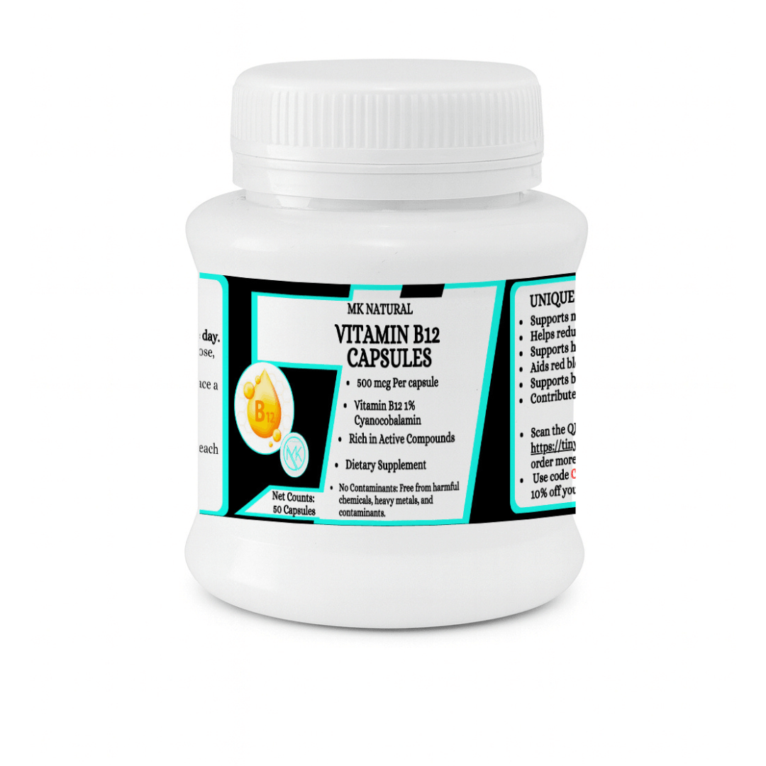 Mk Naturals Vitamin B12 (Cyanocobalamin) Capsules - 500mcg,Supports energy production